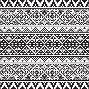 Ikat Ethnic Pattern Design in black and white color for frame or border Stock Illustration