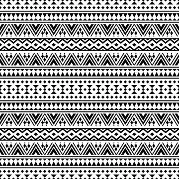Ikat ethnic pattern vector black white color. Tribal Aztec Pattern design Stock Illustration