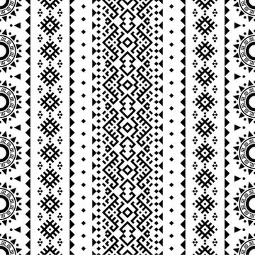 Ikat ethnic pattern vector in black and white color Stock Illustration