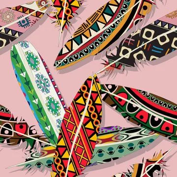 Ikat feather pattern Ikat feather seamless pattern design Copyright: xZoon... Stock Photos