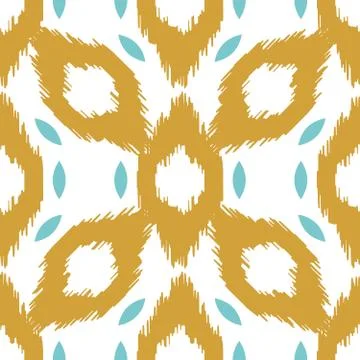 Ikat vector seamless pattern. Abstract geometric dijon yellow background for Stock Illustration