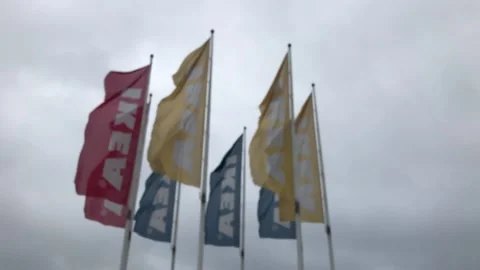 Ikea flags in slowmotion 스톡 동영상 140456249