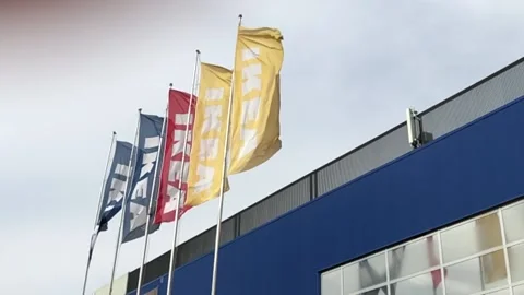 Ikea flags waving Stock Footage 139841707