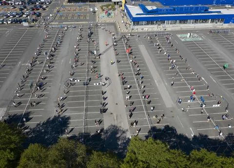 IKEA queue, Warrington, UK - 01 Jun 2020 Stock Photos