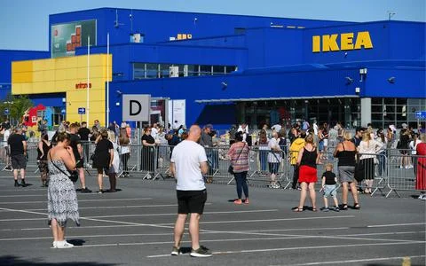 IKEA queue, Warrington, UK - 01 Jun 2020 Stock Photos