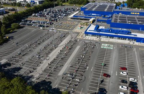 IKEA queue, Warrington, UK - 01 Jun 2020 Stock Photos