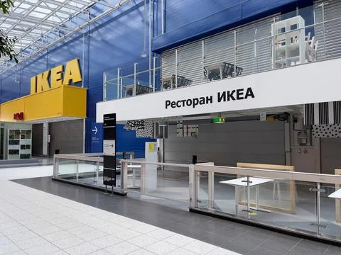 Ikea restaurant is closed without visitors. Stock Photos