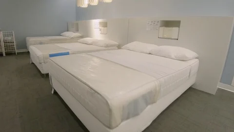 Ikea Store Bed Mattresses Section POV Walking 스톡 동영상 112265200