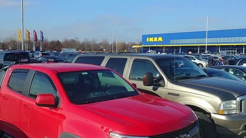 Ikea Store Front - Full Parking Lot - Pan Stock Footage 99561840