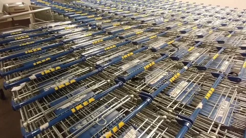 Ikea Store - Pan of Shopping Carts Stock Footage 99561073
