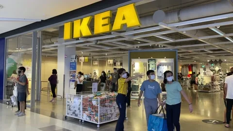 IKEA storefront at IKEA Store Bang Yai. Glass view see customers and furniture Видео 172348110