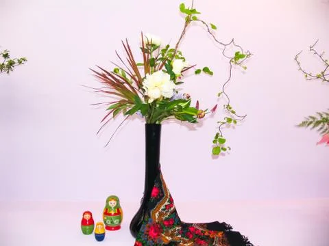 Ikebana. Dwarf trees in pots Stock Photos