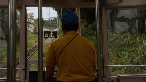 Ikoma Cable Car Driver Approaching Station From Interior Mountain Funicular View Stock Footage 341337540