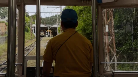 Ikoma Cable Car Driver Approaching Station From Interior Funicular Cabin View Stock Footage 341337592