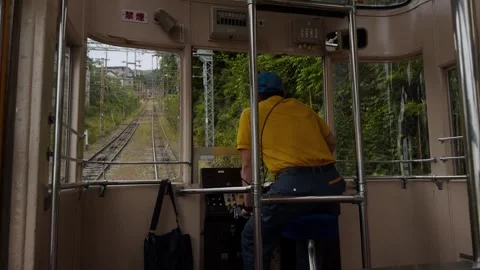 Ikoma Cable Car Operator Driving Funicular Railway From Interior Cabin View Stock Footage 341337661