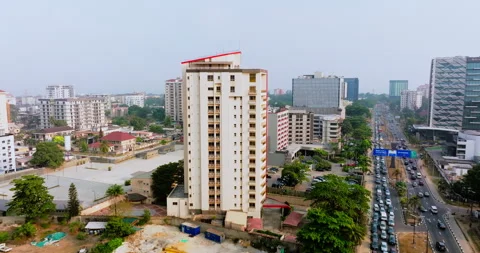 Ikoyi Cityscape, Glover Road Traffic, Lagos Island, Lagos, Nigeria Stock Footage 302304053