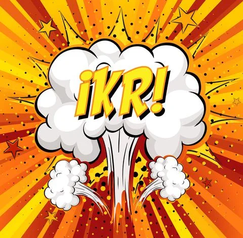 IKR text on comic cloud explosion on rays background Stock Illustration