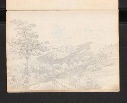 ï»¿Krajobraz z Apeninow z fragmentem miasteczka. Blaschnik, Arthur (1823-1 Stock Photos