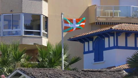 Ikurrina flag, a Basque symbol and the official flag of the Basque Country Stock Footage 175319087