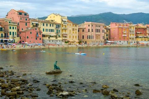 "Il Pescatore" statue in the Bay of Silence, Sestri Levante Stock Photos