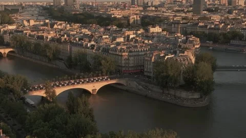 The Ile de la Cité and the Seine River in Paris at the end of the day Stock Footage 301312328