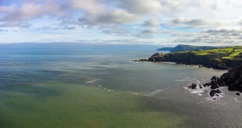 Ilfracombe Cliffs, North Devon Drone Aerial Panoramic Photo Stock Photos