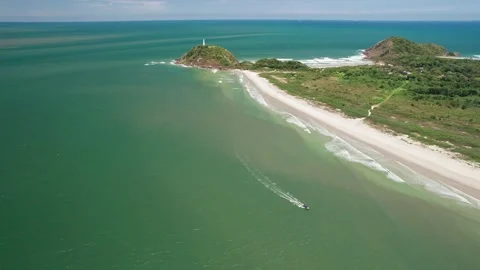 Ilha do Mel Lighthouse Beach Trek in Brazil: Scenic Coastal Aerial View Stock Footage 336455483