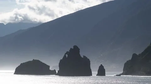 Ilheus da Janella sea stack in Atlantic Ocean, Madeira Stock Footage 271035916