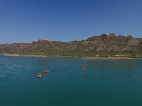 The Ili river in the spring. Rafting on the river. Stock Footage 75743355