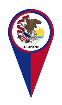 Ilinois Map Pointer Location Flag Stock Illustration