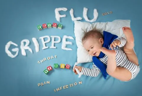 Ill boy lying in bed Stock Photos