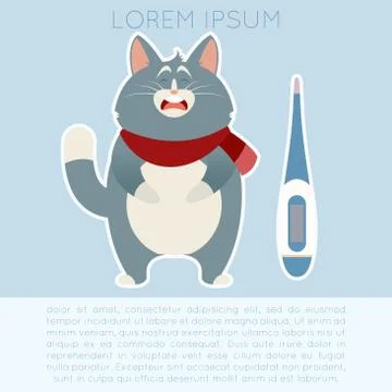 Ill cat and its thermometer Stock Illustration