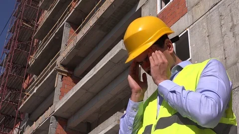 Ill construction worker feeling pain headache massage temples overworked builder Stock Footage 78505034