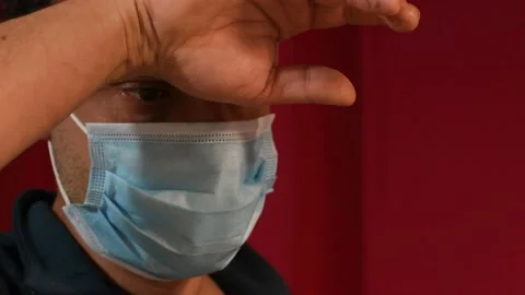 Ill man with mask - 4K Stock Footage 132872629