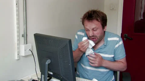 Ill man in office Stock Footage 24869253