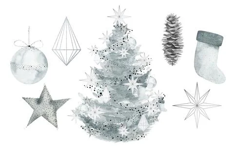 IllChristmas tree isolated on white background. Geometric minimalist decor and Illustrazione stock