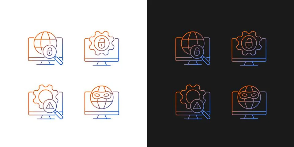Illegal activities detection gradient icons set for dark and light mode Stock-Illustration