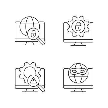 Illegal activities detection linear icons set Illustrazione stock