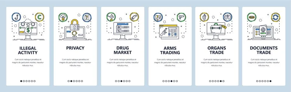 Illegal activity website and mobile app onboarding screens vector template Stock Illustration