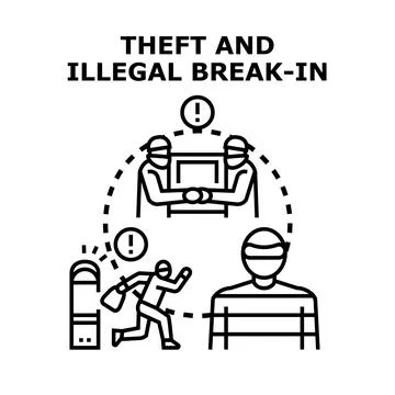 Illegal break in and cyber theft criminal concept Stock Illustration