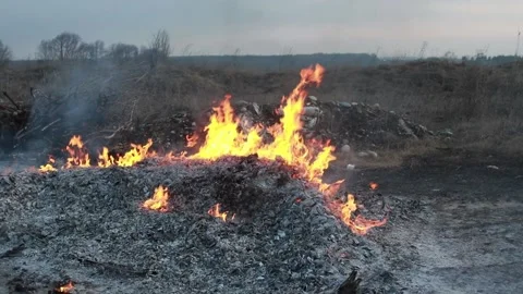 Illegal burn refuse Fires Stock Footage 138945204