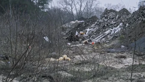 Illegal Construction Garbage Dump Pile in Forest Clearing 스톡 동영상 322108481