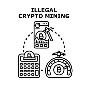 Illegal crypto mining process and financial crime concept Stock Illustration