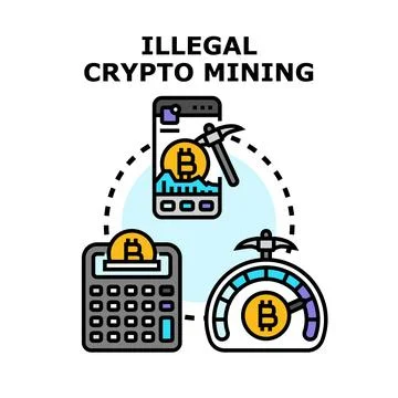 Illegal crypto mining process and financial crime concept Ilustración de archivo