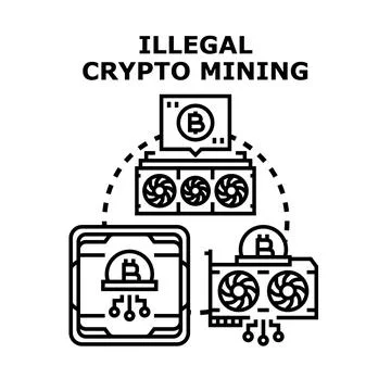 Illegal crypto mining process with gpu hardware Stock Illustration