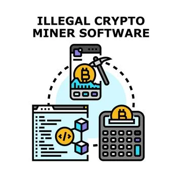 Illegal crypto mining software creating unauthorized digital currency Stock Illustration