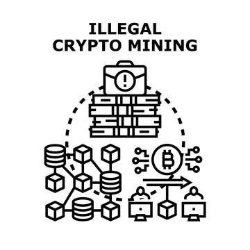 Illegal cryptocurrency mining concept vector illustration Stock Illustration