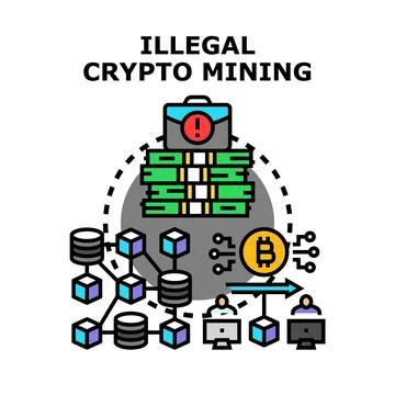 Illegal cryptocurrency mining concept vector illustration Stock Illustration