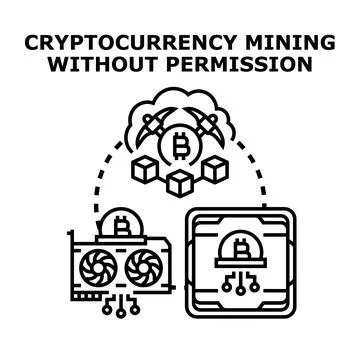 Illegal cryptocurrency mining process without authorization Stockillustratie