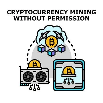 Illegal cryptocurrency mining process without authorization Stock Illustration